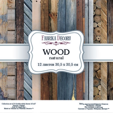 Double-sided scrapbooking paper set “Wood natural”, 12”x 12” , Fabrika Deсoru