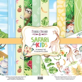  Kahepoolse disainpaberi komplekt "Safari for Kids", 20x20 cm