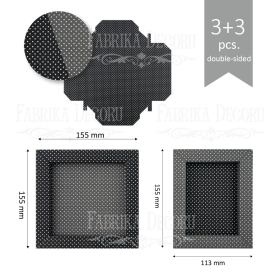 Set of photo frame cardboard blanks, 6pcs - Gray+black checks
