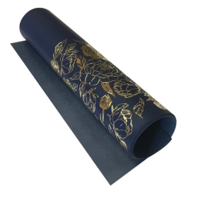 Piece of PU leather with gold stamping Golden Peony Passion Dark Blue