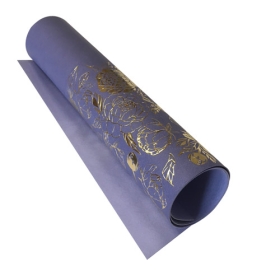 Piece of PU leather with gold stamping Golden Peony Passion Lavender