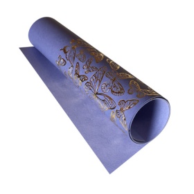 Piece of PU leather with gold stamping Golden Butterflies Lavender