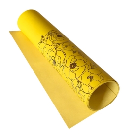 Piece of PU leather with gold stamping Golden Peony Yellow