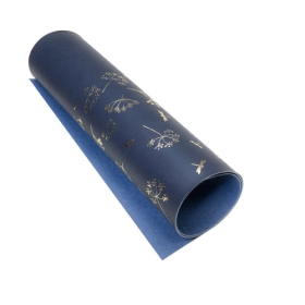 Piece of PU leather with gold stamping Golden Dill Dark Blue