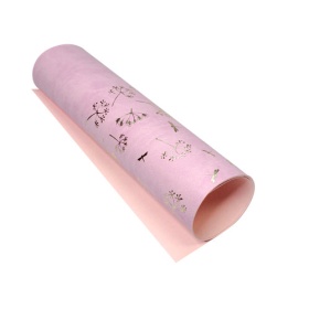 Piece of PU leather with gold stamping Golden Dill Flamingo
