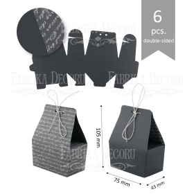 Набор картонных заготовок #004 "Корзиночки" - черный/черный с текстом