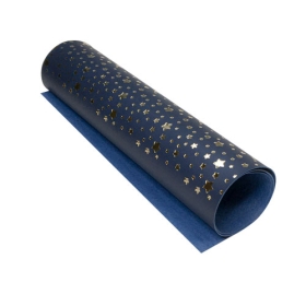 Piece of PU leather with gold stamping Golden Stars Dark Blue