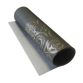 Piece of PU leather with gold stamping Golden Gears Gray