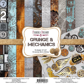 Double-sided scrapbooking paper set "Grunge & Mechanics", 12”x12”